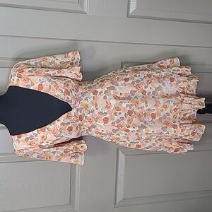NWT Here comes the sun orange floral aline ruffle open back dress size XS